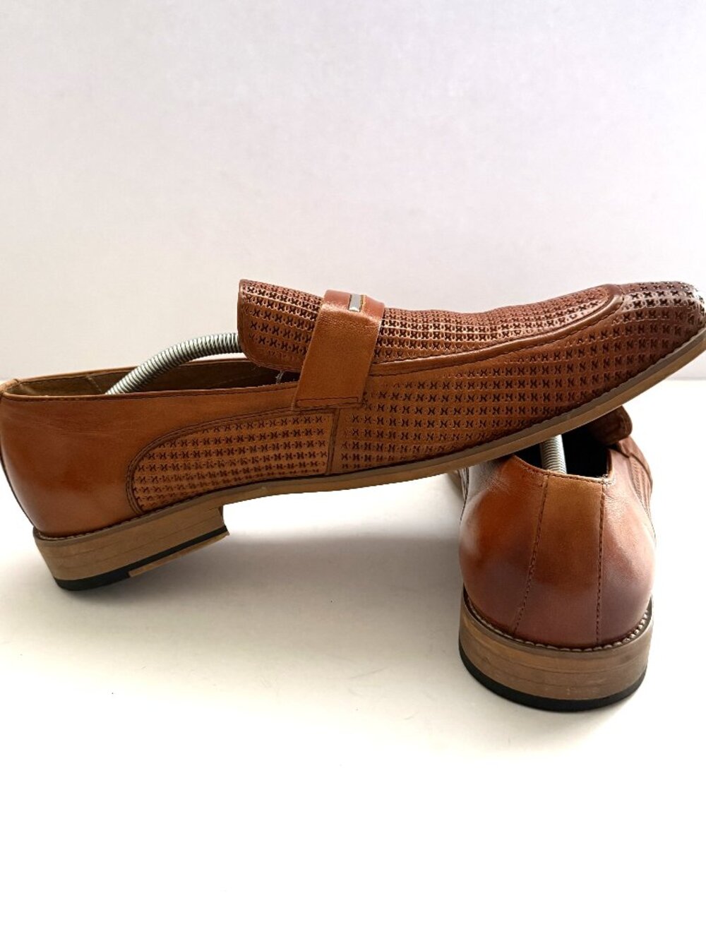 Stacy Adams Men's Belvan Slip-On Loafer 12M Tan Perforated Woven Leather - Picture 6 of 10